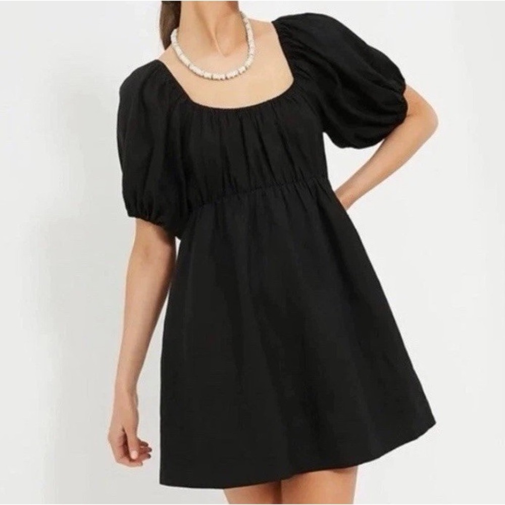 NWT‎ Pomander Place Ares Black Linen Puff Sleeve Mini Dress Size L